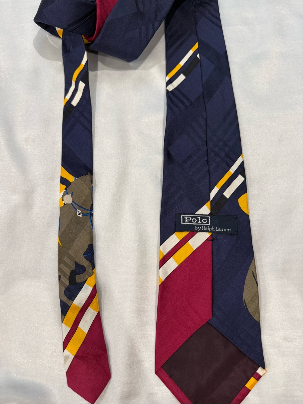 Polo by Ralph Lauren Navy Equestrian Print Silk Mens Tie - Picture 8 of 14